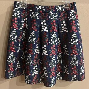Brooks Brothers Navy Floral brocade fabric Midi Skirt lined pleated A-line 6P